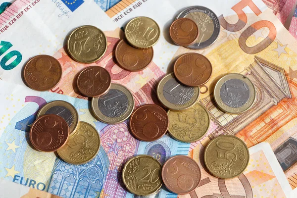 Euro Coins Cents Banknotes — Stock Photo, Image