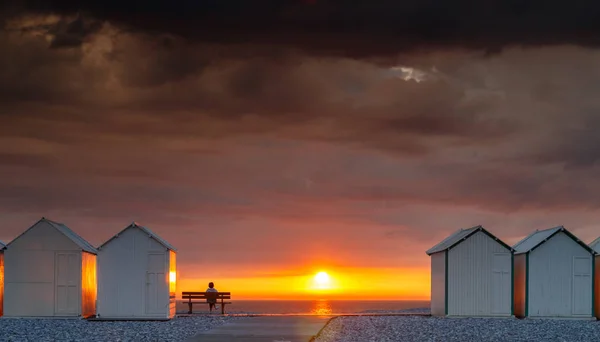 Strand Cabines Onder Onweer Hemel Cayeux Sur Mer Frankrijk — Stockfoto