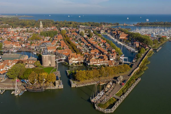 荷兰2018年10月15日城市恩克赫伊曾位于艾瑟尔湖从上面看到 — 图库照片