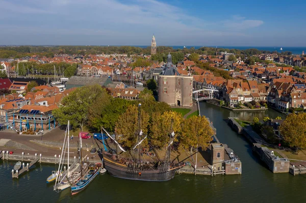 荷兰2018年10月15日城市恩克赫伊曾位于艾瑟尔湖从上面看到 — 图库照片