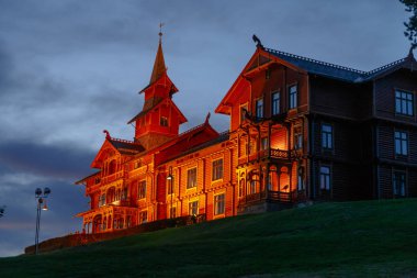 Norway Oslo 22 September 2018, Scandic Holmenkollen Park Hotel at night. clipart