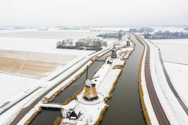 Old typical Dutch windmills at Rustenburg North Holland in a wintertime. 