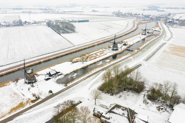 Viejos Molinos Viento Típicos Holandeses Rustenburg Holanda Septentrional Invierno —  Fotos de Stock