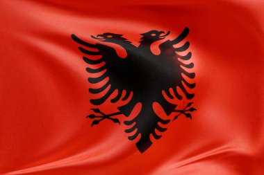 Arnavutluk bayrağını dokulu kumaşla sallamak, nazikçe dalgalanmak ve katlanmak, pürüzsüz, dinamik hareket ve zarif tekstil ayrıntılarıyla özgürlük ve kimliğin özünü yakalamak.