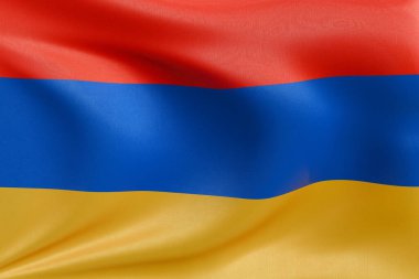 Ermenistan bayrağını dokulu kumaşla sallamak, nazikçe dalgalanmak ve katlanmak, pürüzsüz, dinamik hareket ve zarif tekstil detaylarıyla özgürlüğün ve kimliğin özünü yakalamak..