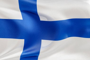 Dokulu kumaşla Finlandiya bayrağını sallamak, nazikçe dalgalandırmak ve katlamak, pürüzsüz, dinamik hareket ve zarif tekstil detaylarıyla özgürlüğün ve kimliğin özünü yakalamak.