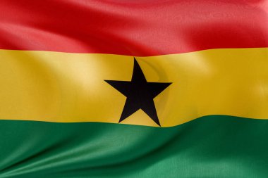 Gana bayrağını dokulu kumaşla sallamak, nazikçe dalgalanmak ve katlanmak, pürüzsüz, dinamik hareket ve zarif tekstil detaylarıyla özgürlüğün ve kimliğin özünü yakalamak..