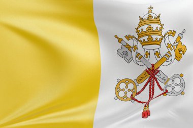 Kutsal Gör Vatikan Devleti 'nin bayrağını sallayan kumaşlı, nazikçe dalgalanan ve katlanan, pürüzsüz, dinamik hareket ve zarif tekstil detaylarıyla özgürlüğün ve kimliğin özünü yakalayan.