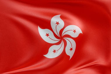 Dokulu kumaşla Hong Kong 'un bayrağını sallamak, nazikçe dalgalanmak ve katlanmak, pürüzsüz, dinamik hareket ve zarif tekstil detaylarıyla özgürlüğün ve kimliğin özünü yakalamak..