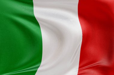 Yumuşak, dinamik hareket ve zarif tekstil detaylarıyla özgürlüğün ve kimliğin özünü yakalayan, dokulu kumaşla İtalya 'nın bayrağını sallayan, nazikçe dalgalanan ve katlayan.