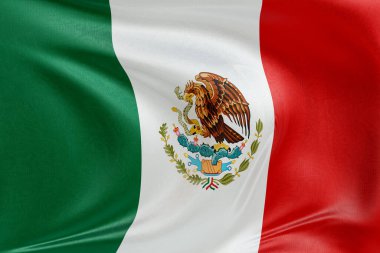 Meksika bayrağını dokulu kumaşla dalgalandırmak, nazikçe dalgalandırmak ve katlamak, pürüzsüz, dinamik hareket ve zarif tekstil detaylarıyla özgürlüğün ve kimliğin özünü yakalamak..