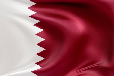 Katar bayrağını dokulu kumaşla dalgalandırmak, nazikçe dalgalandırmak ve katlamak, pürüzsüz, dinamik hareket ve zarif tekstil detaylarıyla özgürlüğün ve kimliğin özünü yakalamak..