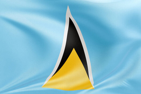 Waving flag of Saint Lucia with textured fabric, gently rippling and folding, capturing the essence of freedom and identity through smooth, dynamic motion and elegant textile detail.