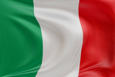 Yumuşak, dinamik hareket ve zarif tekstil detaylarıyla özgürlüğün ve kimliğin özünü yakalayan, dokulu kumaşla İtalya 'nın bayrağını sallayan, nazikçe dalgalanan ve katlayan.