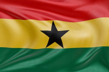 Gana bayrağını dokulu kumaşla sallamak, nazikçe dalgalanmak ve katlanmak, pürüzsüz, dinamik hareket ve zarif tekstil detaylarıyla özgürlüğün ve kimliğin özünü yakalamak..