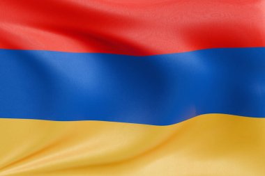 Ermenistan bayrağını dokulu kumaşla sallamak, nazikçe dalgalanmak ve katlanmak, pürüzsüz, dinamik hareket ve zarif tekstil detaylarıyla özgürlüğün ve kimliğin özünü yakalamak..