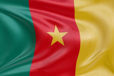 Dokulu kumaşlı Kamerun bayrağını sallamak, nazikçe dalgalanmak ve katlanmak, pürüzsüz, dinamik hareket ve zarif tekstil detaylarıyla özgürlüğün ve kimliğin özünü yakalamak..
