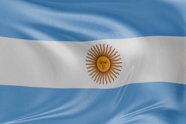 Arjantin bayrağını dokulu kumaşla dalgalandırmak, nazikçe dalgalandırmak ve katlamak, pürüzsüz, dinamik hareket ve zarif tekstil detaylarıyla özgürlüğün ve kimliğin özünü yakalamak..