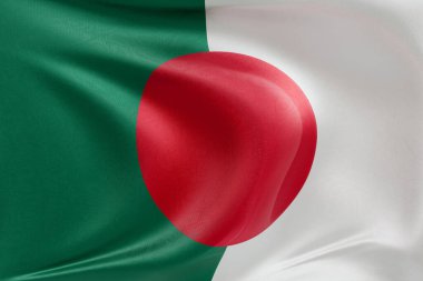 Bangladeş Japonya bayrağını dokulu kumaşla dalgalandırmak, nazikçe dalgalandırmak ve katlamak, pürüzsüz, dinamik hareket ve zarif tekstil detaylarıyla özgürlüğün ve kimliğin özünü yakalamak.