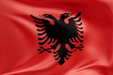 Arnavutluk bayrağını dokulu kumaşla sallamak, nazikçe dalgalanmak ve katlanmak, pürüzsüz, dinamik hareket ve zarif tekstil ayrıntılarıyla özgürlük ve kimliğin özünü yakalamak.