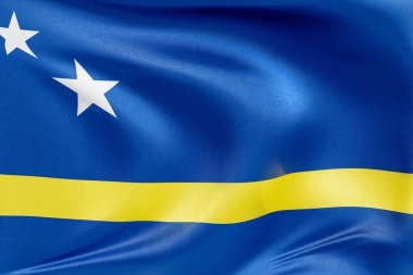 Kıvrımlı kumaşlı Curacao bayrağı, nazikçe dalgalanıyor ve katlanıyor, pürüzsüz, dinamik hareket ve zarif tekstil ayrıntılarıyla özgürlüğün ve kimliğin özünü yakalıyor..