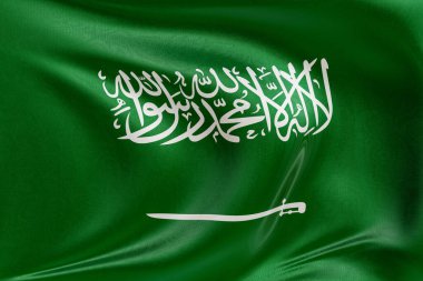 Suudi Arabistan bayrağını dokulu kumaşla dalgalandırmak, nazikçe dalgalandırmak ve katlamak, pürüzsüz, dinamik hareket ve zarif tekstil detaylarıyla özgürlüğün ve kimliğin özünü yakalamak..