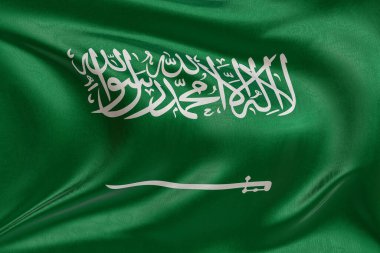 Suudi Arabistan bayrağını dokulu kumaşla dalgalandırmak, nazikçe dalgalandırmak ve katlamak, pürüzsüz, dinamik hareket ve zarif tekstil detaylarıyla özgürlüğün ve kimliğin özünü yakalamak..