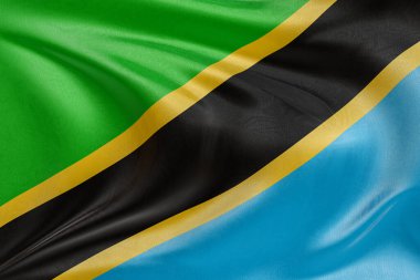 Tanzanya bayrağını dokulu kumaşla dalgalandırmak, nazikçe dalgalandırmak ve katlamak, pürüzsüz, dinamik hareket ve zarif tekstil detaylarıyla özgürlüğün ve kimliğin özünü yakalamak..