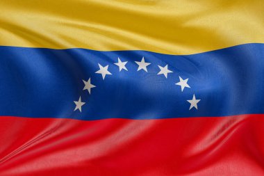 Venezuela bayrağını dokulu kumaşla sallamak, nazikçe dalgalanmak ve katlanmak, pürüzsüz, dinamik hareket ve zarif tekstil detaylarıyla özgürlüğün ve kimliğin özünü yakalamak..