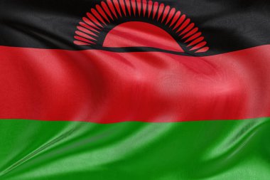 Malawi bayrağını dokulu kumaşla sallamak, nazikçe dalgalanmak ve katlanmak, pürüzsüz, dinamik hareket ve zarif tekstil detaylarıyla özgürlüğün ve kimliğin özünü yakalamak..