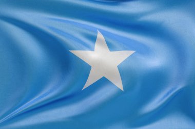 Yumuşak, dinamik hareket ve zarif tekstil detaylarıyla özgürlüğün ve kimliğin özünü yakalayan, kumaş dokusuyla dalgalı Somali bayrağını sallayan, nazikçe dalgalanan ve katlayan.