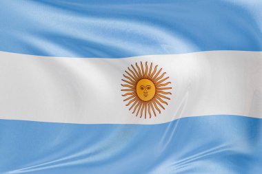 Arjantin bayrağını dokulu kumaşla dalgalandırmak, nazikçe dalgalandırmak ve katlamak, pürüzsüz, dinamik hareket ve zarif tekstil detaylarıyla özgürlüğün ve kimliğin özünü yakalamak..