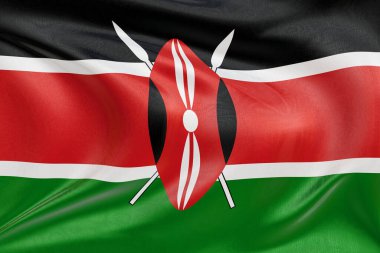 Kenya bayrağını dokulu kumaşla sallamak, nazikçe dalgalanmak ve katlanmak, pürüzsüz, dinamik hareket ve zarif tekstil detaylarıyla özgürlüğün ve kimliğin özünü yakalamak..