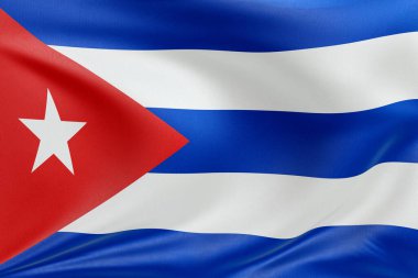 Küba bayrağını dokulu kumaşla dalgalandırmak, nazikçe dalgalandırmak ve katlamak, pürüzsüz, dinamik hareket ve zarif tekstil detaylarıyla özgürlüğün ve kimliğin özünü yakalamak..
