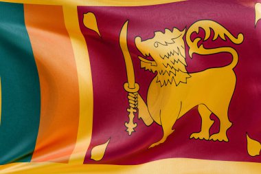 Sri Lanka bayrağını dokulu kumaşla sallamak, nazikçe dalgalanmak ve katlanmak, pürüzsüz, dinamik hareket ve zarif tekstil detaylarıyla özgürlüğün ve kimliğin özünü yakalamak..