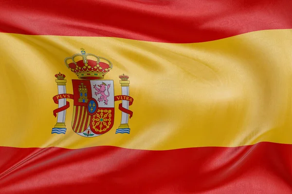 İspanya bayrağını dokulu kumaşla dalgalandırmak, nazikçe dalgalandırmak ve katlamak, pürüzsüz, dinamik hareket ve zarif tekstil detaylarıyla özgürlüğün ve kimliğin özünü yakalamak..