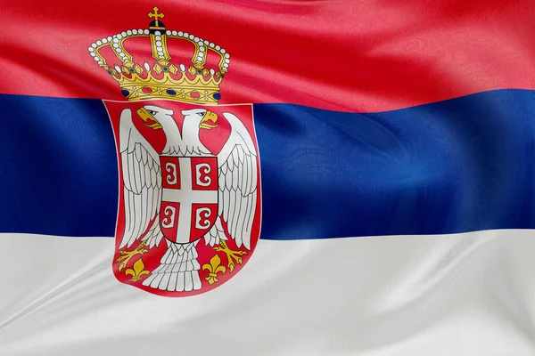 Sırbistan bayrağını dokulu kumaşla sallamak, nazikçe dalgalanmak ve katlanmak, pürüzsüz, dinamik hareket ve zarif tekstil ayrıntılarıyla özgürlük ve kimliğin özünü yakalamak.
