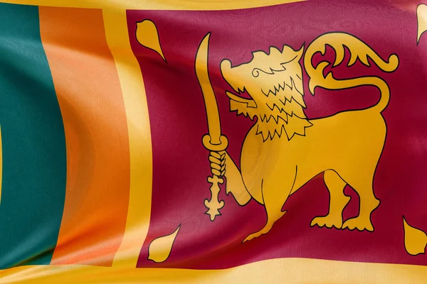 Sri Lanka bayrağını dokulu kumaşla sallamak, nazikçe dalgalanmak ve katlanmak, pürüzsüz, dinamik hareket ve zarif tekstil detaylarıyla özgürlüğün ve kimliğin özünü yakalamak..