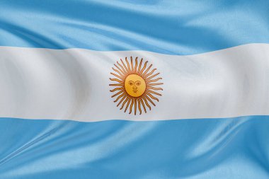 Rüzgarda dalgalanan Arjantin bayrağı, detaylı kumaş dokusu ve gerçekçi kumaş hareketi, bağımsızlığı, mirası ve vatansever ruhu temsil ediyor..