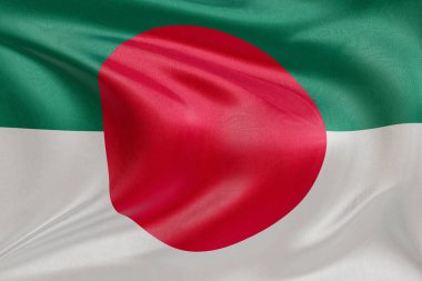 Rüzgarda dalgalanan Bangladeş ve Japonya dostluk bayrağı kumaş kıvrımlı ve dalgalı gerçekçi ulusal bayrak özgürlüğün, birliğin, mirasın ve vatansever kimliğin sembolü.