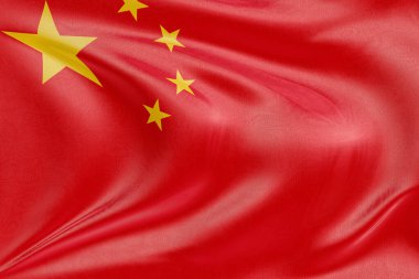 Rüzgarda dalgalanan Çin bayrağı, kumaş kıvrımlı ve dalgalı gerçekçi ulusal bayrak, özgürlük, birlik, miras ve vatansever kimliğin sembolü..