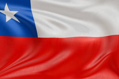Şili vatansever bayrağı kumaş dalgaları ve gerçekçi tekstil kıvrımlarıyla sallanıyor. Kimliği, mirası ve ebedi bağımsızlık ruhunu simgeliyor..
