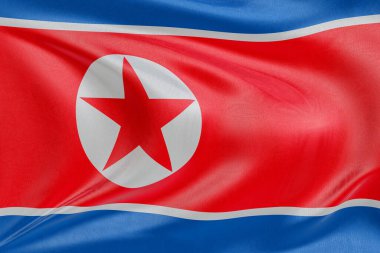 Ulusal Demokratik Kore Cumhuriyeti bayrağı rüzgarda dalgalanan kumaş dokusu ve gerçekçi kumaş hareketi bağımsızlığı, mirası ve vatansever ruhu temsil ediyor..