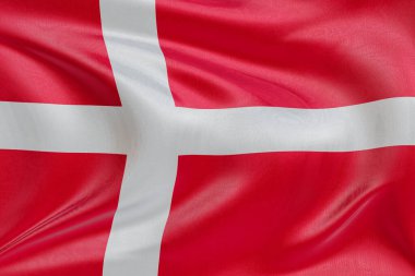 Danimarka bayrağının rüzgarda dalgalanması, kumaş dokusu ve gerçekçi kumaş hareketi, bağımsızlığı, mirası ve vatansever ruhu temsil ediyor..