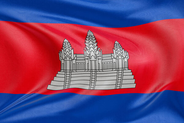 Cambodia patriotic flag waving with fabric waves and realistic textile folds, symbolizing identity, heritage, and the enduring spirit of independence.