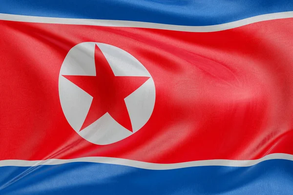 Ulusal Demokratik Kore Cumhuriyeti bayrağı rüzgarda dalgalanan kumaş dokusu ve gerçekçi kumaş hareketi bağımsızlığı, mirası ve vatansever ruhu temsil ediyor..