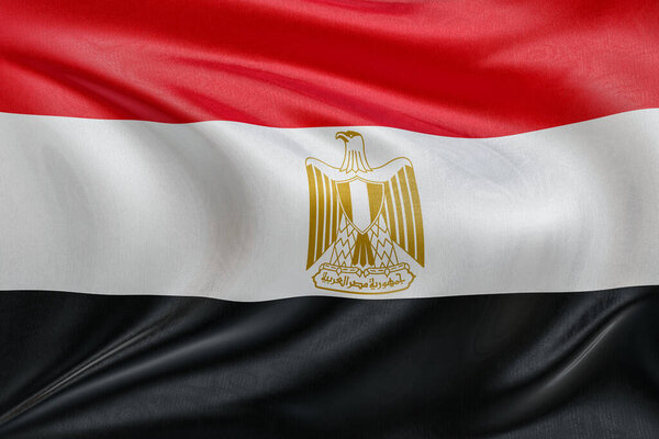 National flag of Egypt rippling in the wind, detailed cloth texture and realistic fabric motion, representing independence, heritage, and patriotic spirit.