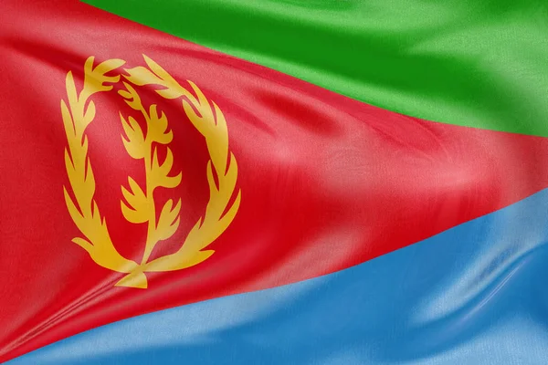 Rüzgarda dalgalanan Eritre bayrağı, kumaş kıvrımlı ve dalgalı gerçekçi ulusal bayrak, özgürlük, birlik, miras ve vatansever kimliğin sembolü..