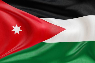 Ürdün 'ün dokulu sallanan bayrağı, zarif kumaş dalgaları ve kıvrımları birliğin, özgürlüğün, bağımsızlığın ve ulusal gururun özünü yakalıyor..
