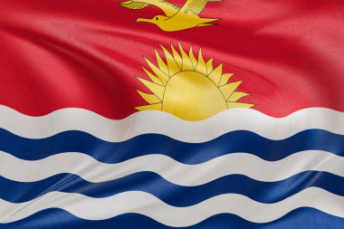 Rüzgarda dalgalanan Kiribati bayrağı, kumaş kıvrımlı ve dalgalı gerçekçi ulusal bayrak, özgürlük, birlik, miras ve vatansever kimliğin sembolü..
